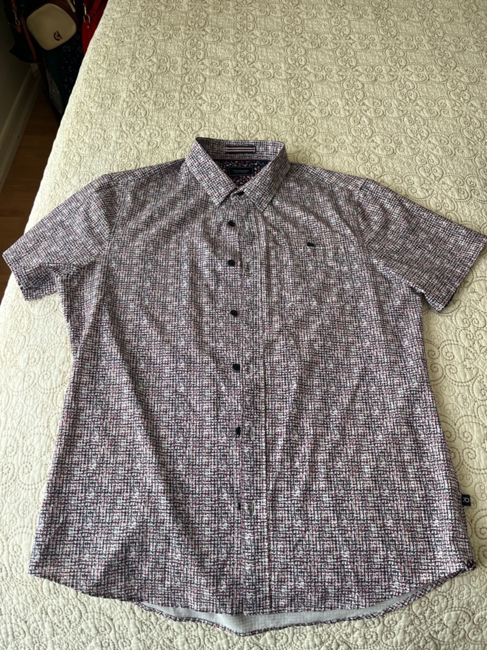 7 Diamonds Red, White & Blue Button-Down Short Sleeve Men’s Shirt